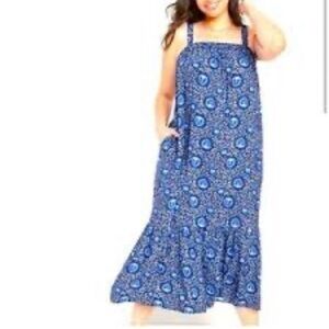 NWT Old Navy size M Tall maxi blue paisley square neck dress pockets tie back